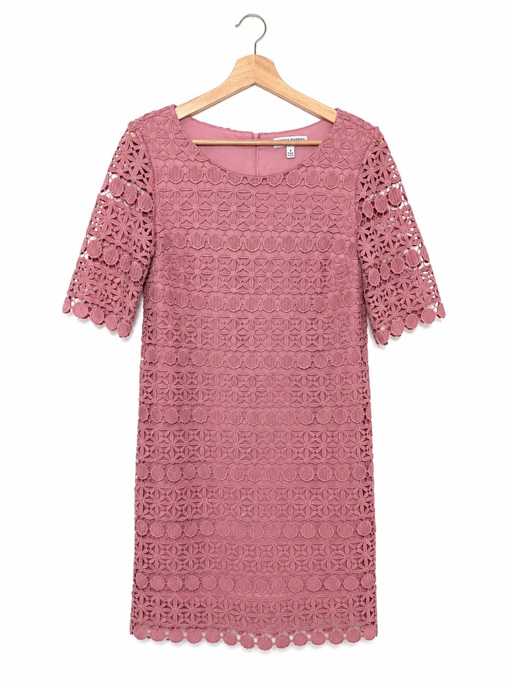 Sandra Darren Dusty Rose Lace Dress | Elegant Cocktail Wedding Guest Shift Dress - Picture 2 of 11